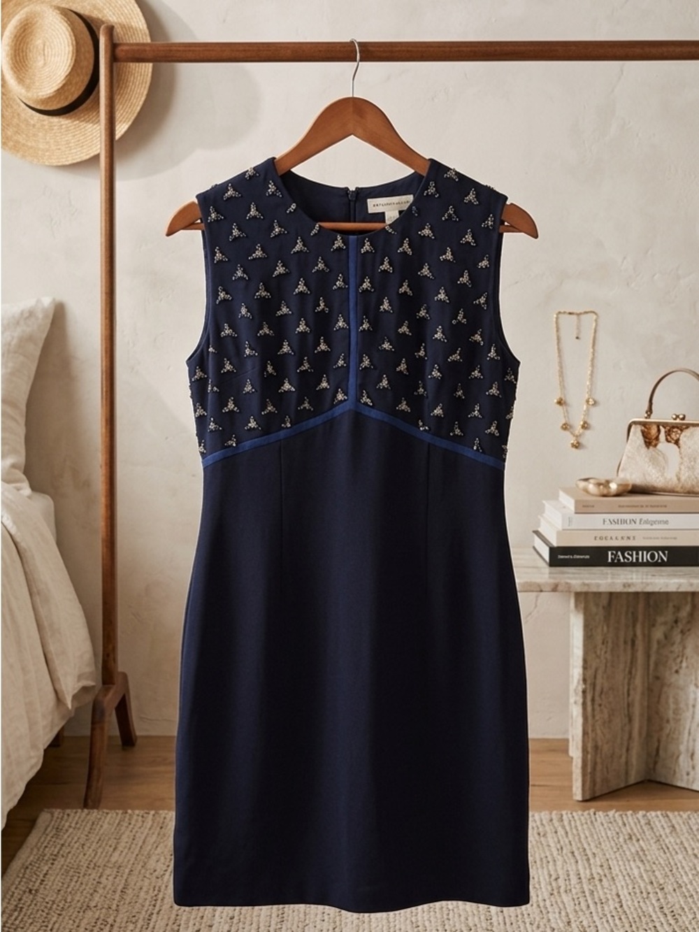 Anthropologie Rohit Gandhi + Rahul Khanna Hand Beaded Navy Black Dress 8P
